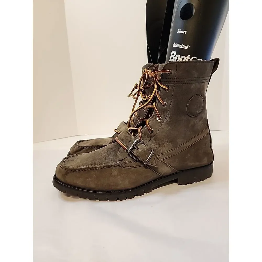 Polo Ralph Lauren Ranger Buckle Boots Mens Grey/Olive Nubuck Leather Sz 13